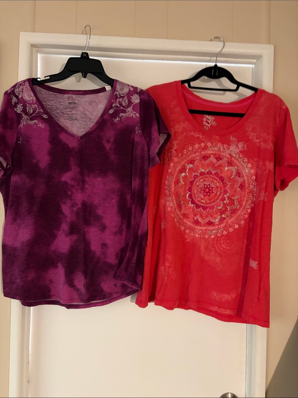 Sonoma and made for life Purple Tie-Dye V-Neck & Red Mandala Short Sleeve Tops